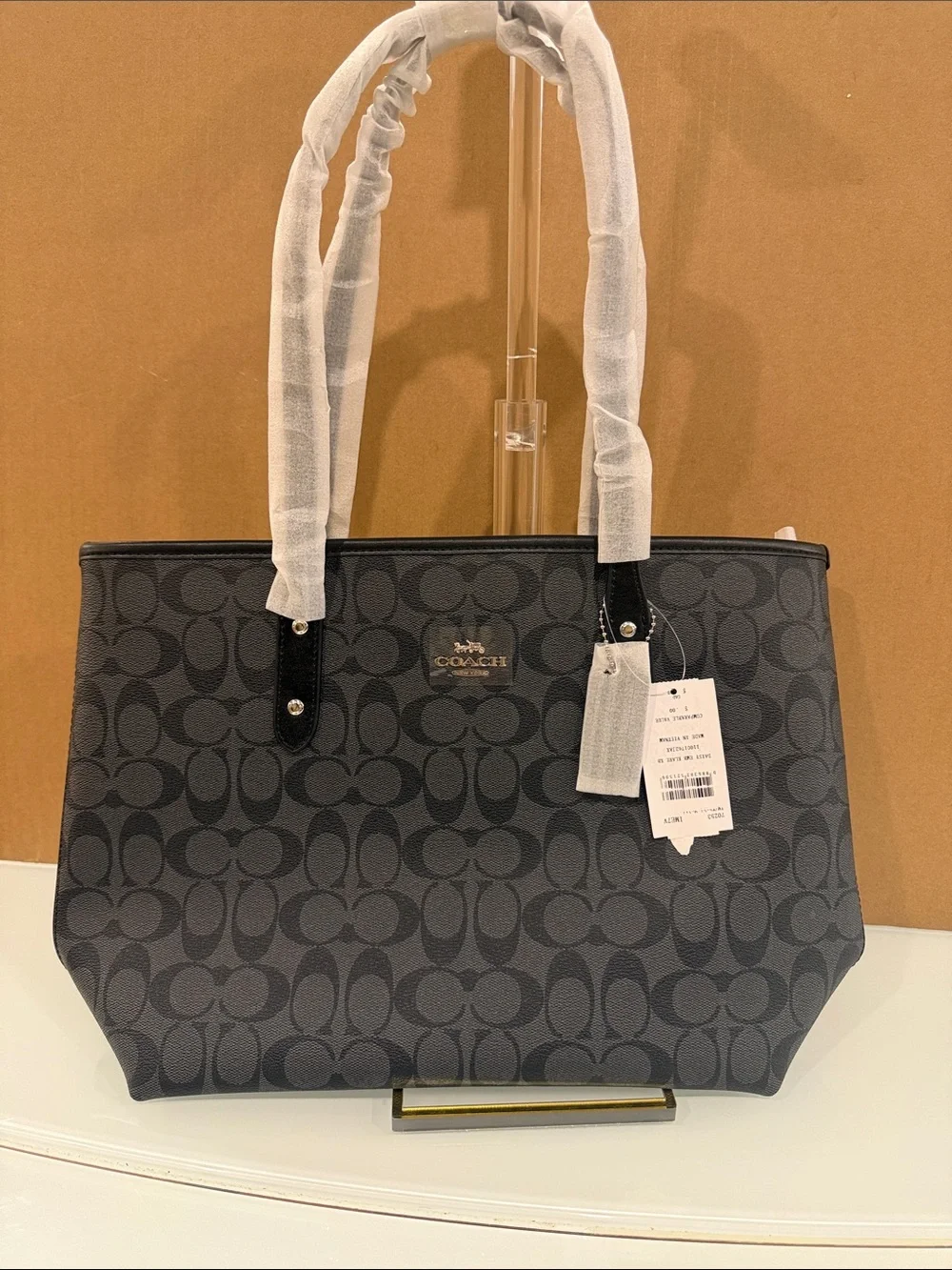 COACH Charcoal/Black Signature Canvas Tote